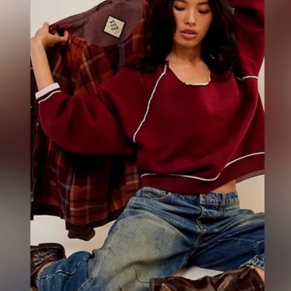 NWT- FREE PEOPLE WE THE FREE RED MIDNIGHT PULLOVER SWEATSHIRT